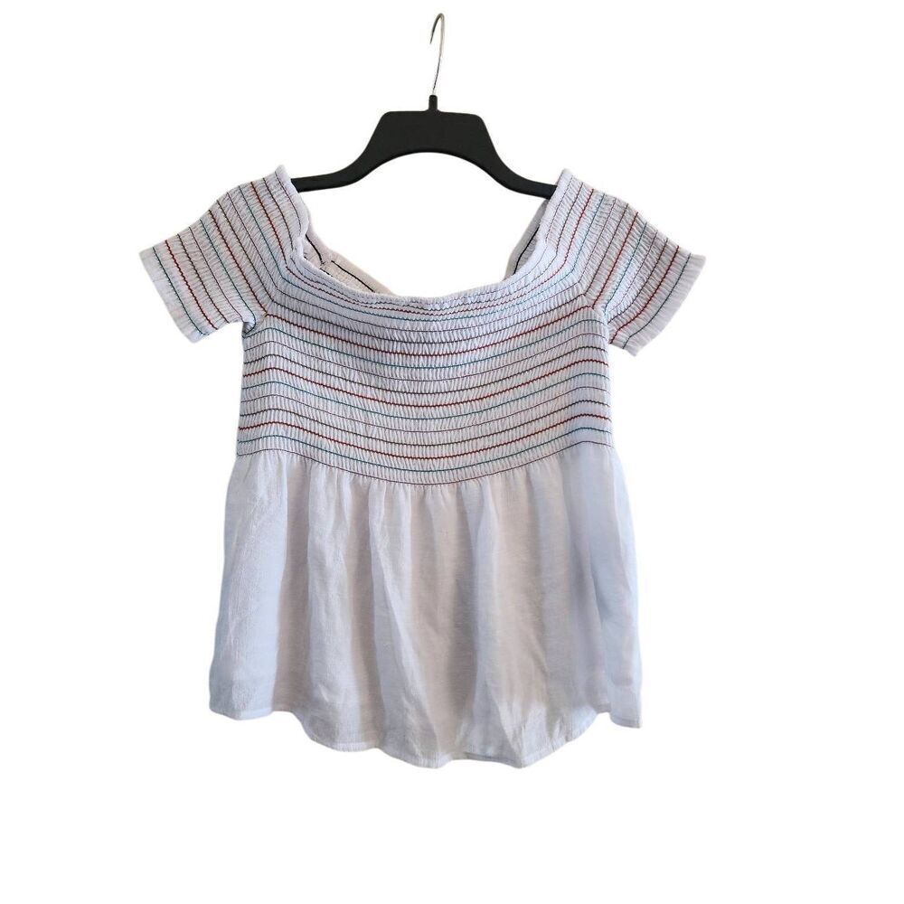 Guess Los Angeles off the shoulder baby doll top with elastic rouching size Medi